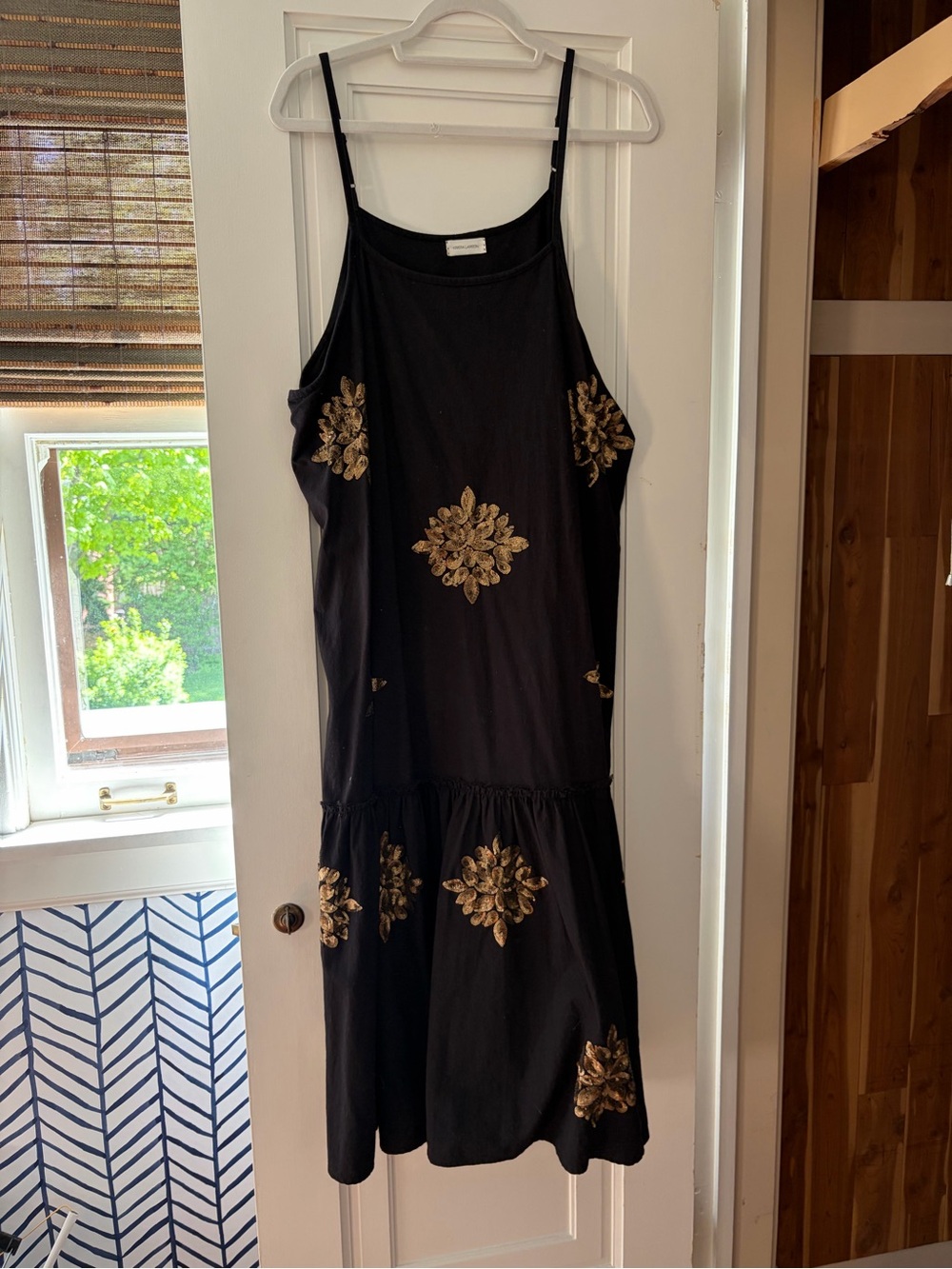 Black Pinafore/Jumper Dress with Gold Embroidered Medallions